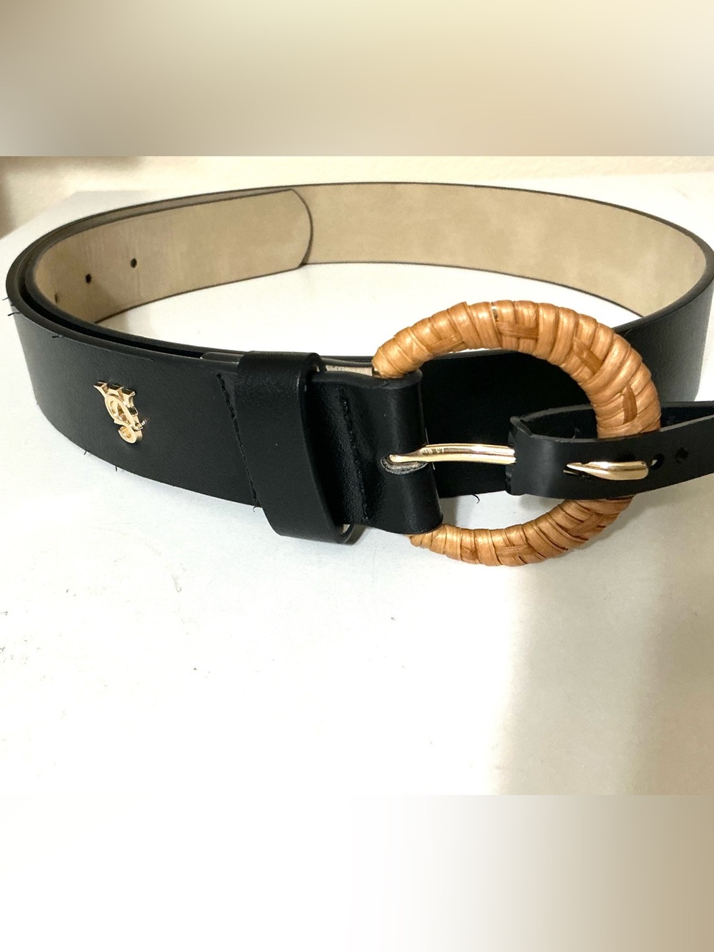Steve Madden Woven Round Buckle Black Belt M